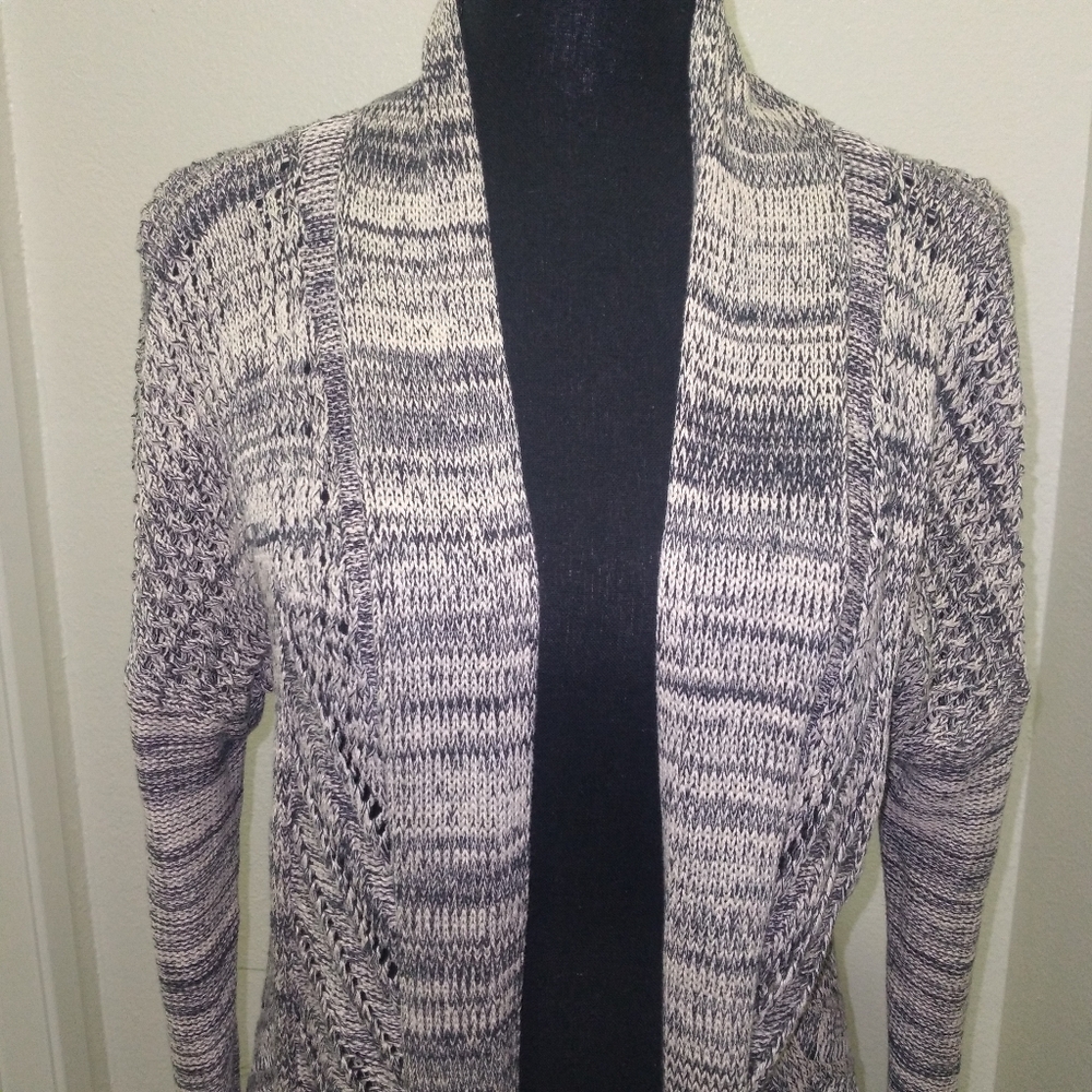 Leo & Nicole Women's Grey & Tan Marled Rib Trim Long Sleeve Cardigan- Size S - Picture 10 of 10